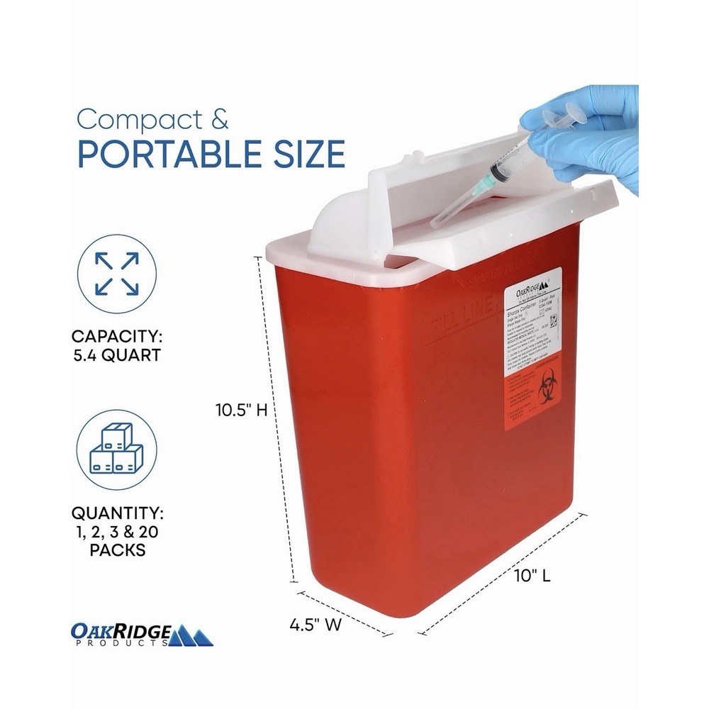 Oakridge Products Sharps Container for Home Use & Professional 5 Quart (2-Pack) - Picture 2 of 6